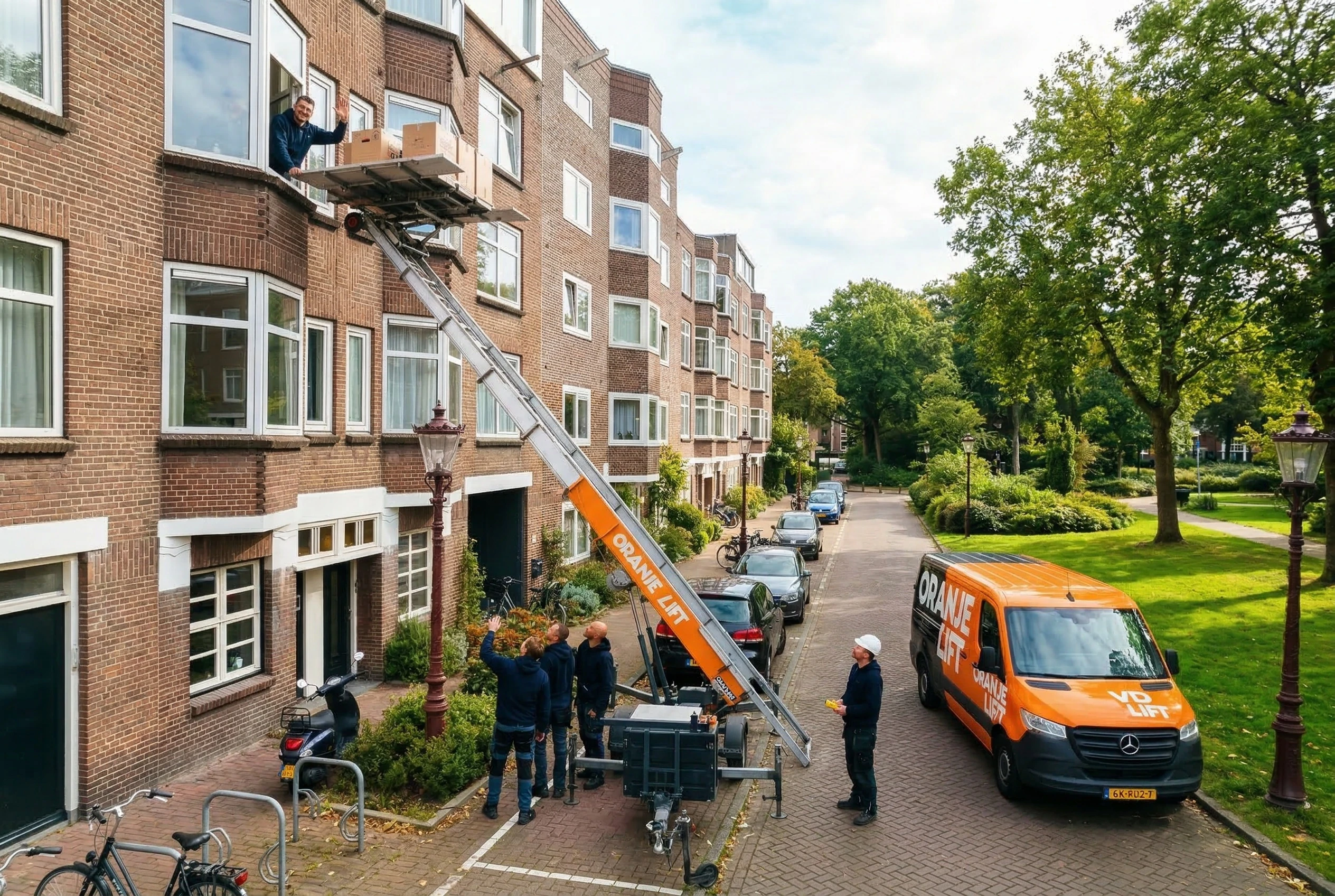 Verhuislift in actie bij appartement